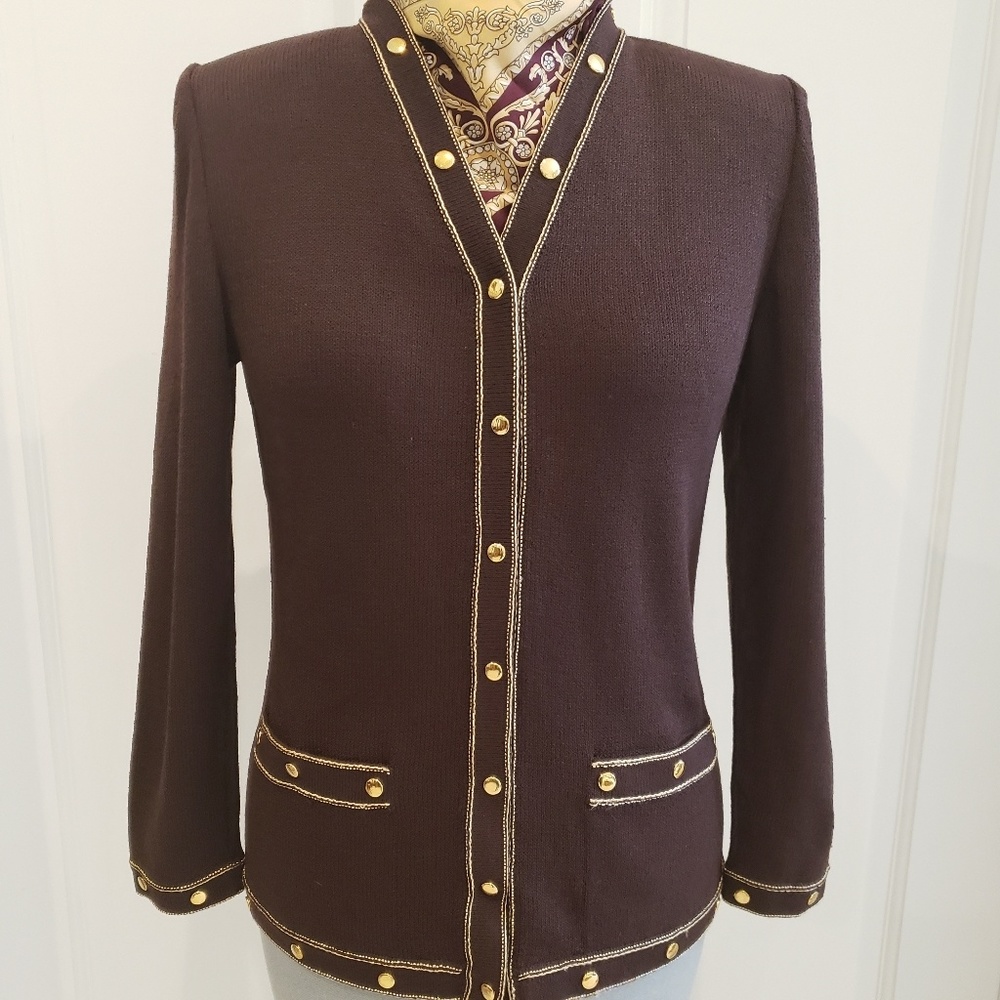 St. John Brown Cardigan Size Petite